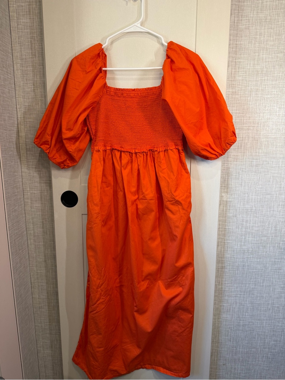 Bright Orange Puff-Sleeve Smocked Maxi Dress - Picture 2 of 5